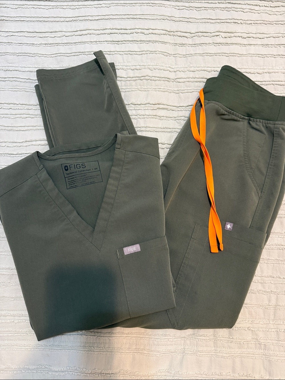 FIGS Men’s Olive Joggers with Orange Drawstring